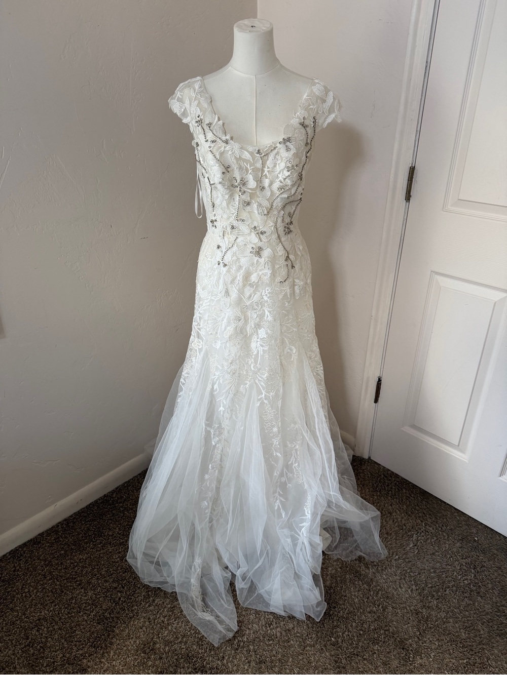Rosemore Couture Embellished Beaded White Lace Tulle Wedding Dress